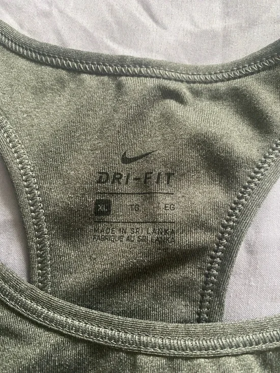 Nike Grey Racerback Dri-FIT Sports Bra with Black Swoosh - Picture 2 of 3